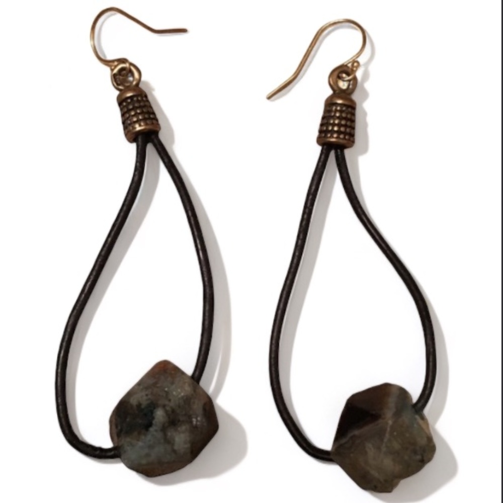 NEW Black Genuine Leather | Gemstone Handcrafted Artisan Earrings. Made To Order